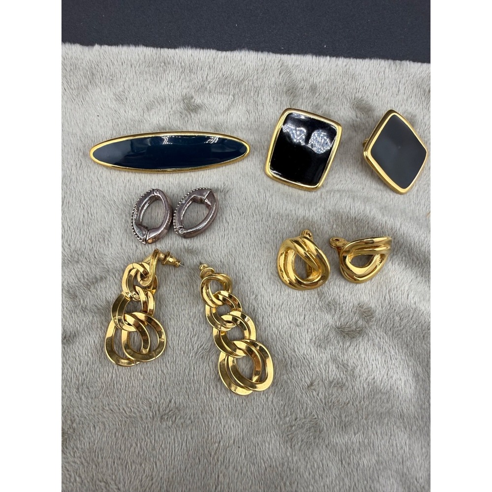 Vintage Monet Brooch Earrings Lot Pierced‎ and Clip Ons Gold Tone
